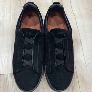 Zegna Triple Stitch Black Nubuck Sneakers